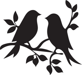 birds on branch vector illustration silhouette 