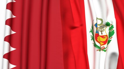 Flags of BAHRAIN and Peru with realistic cloth texture