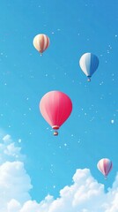 Colorful Hot Air Balloons Floating in Bright Blue Sky with Clouds