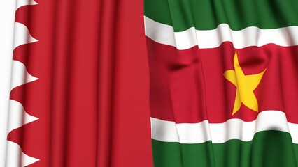 Flags of BAHRAIN and SURINAME with realistic cloth texture