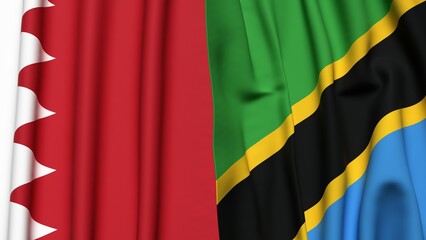 Flags of BAHRAIN and TANZANIA with realistic cloth texture
