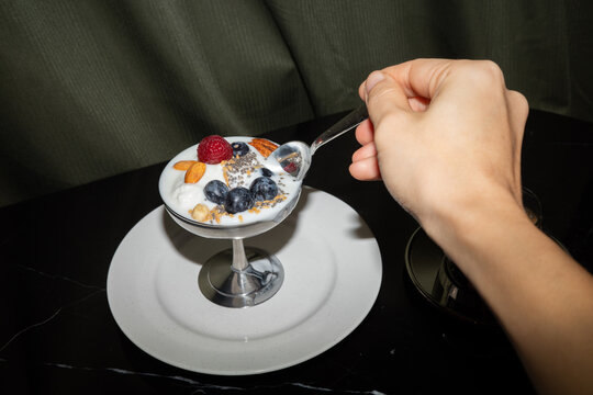 Greek Yogurt and Kefir Parfait with Fresh Berries, Ready to Enjoy