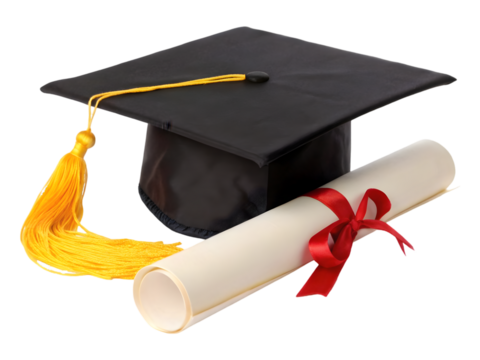 Graduation cap and diploma. Success, education.