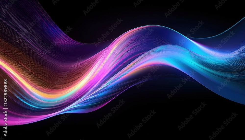 Poster colorful wave of holographic light smoothly transitioning and flowing through a spectrum of colors