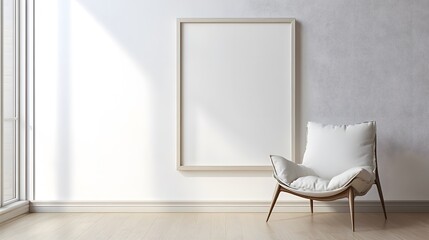 Sleek White Minimalist Poster Frame with Cozy Chair in Bright Modern Interior Space