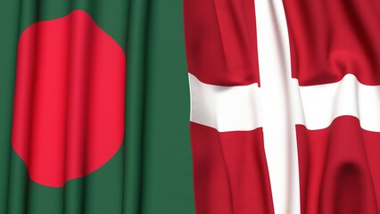Flags of BANGLADESH and DENMARK with realistic cloth texture