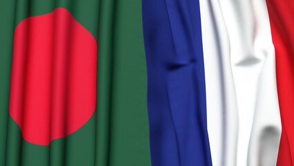 Obraz premium Flags of BANGLADESH and FRANCE with realistic cloth texture