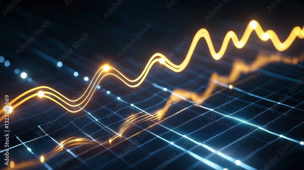 Poster a dynamic, glowing line graph illustrates data trends against a dark background, depicting fluctuati