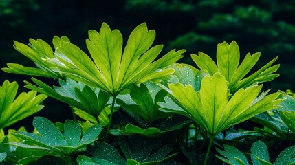 Lush Greenery  Rain Kissed Leaves  Vibrant Green  Nature Photography