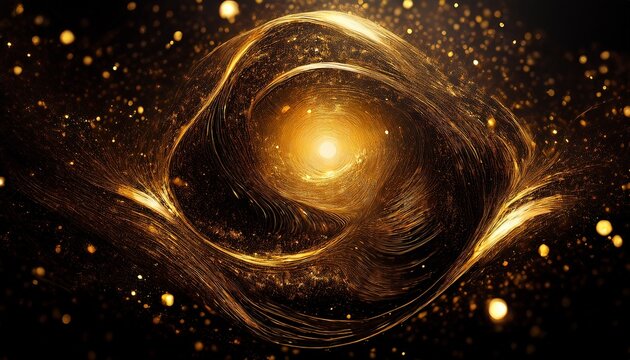 golden fractal art abstract background digital illustration space cosmic dust dark design element