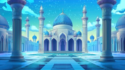 Fototapeta premium Serene Mosque Courtyard Under a Starlit Sky