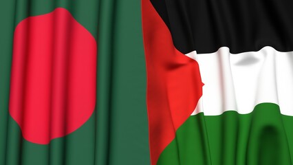 Obraz premium Flags of BANGLADESH and Palestine4k with realistic cloth texture