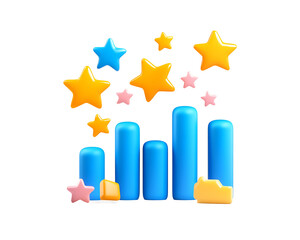 Playful 3D Bar Chart with Floating Stars On Isolated White Background