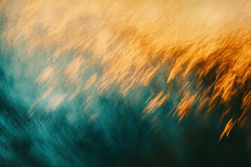 Abstract Golden Grass Texture on Teal Background with Motion Blur Effect