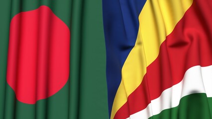 Fototapeta premium Flags of BANGLADESH and SEYCHELLES with realistic cloth texture