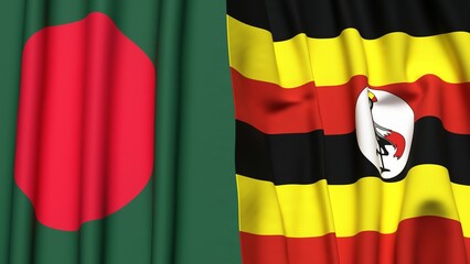 Flags of BANGLADESH and UGANDA with realistic cloth texture