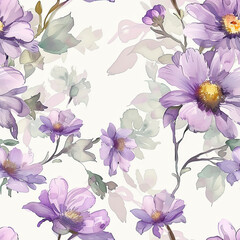 Delicate purple daisy flowers with soft green background in elegant, artistic design for nature and floral enthusiasts. Seamless spring backdrop concept.