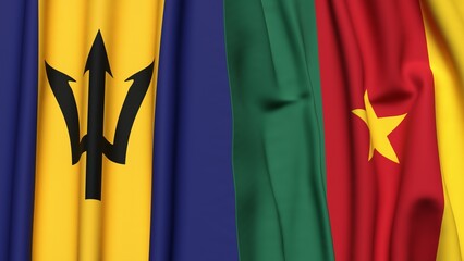 Flags of BARBADOS and CAMEROON with realistic cloth texture