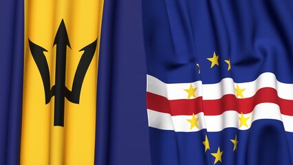 Flags of BARBADOS and CAPE VERDE with realistic cloth texture