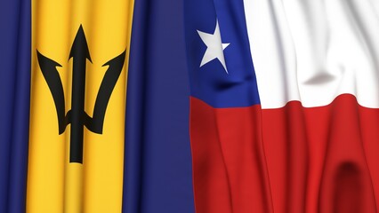 Flags of BARBADOS and CHILE with realistic cloth texture