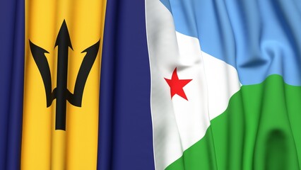 Flags of BARBADOS and DJIBOUTI with realistic cloth texture