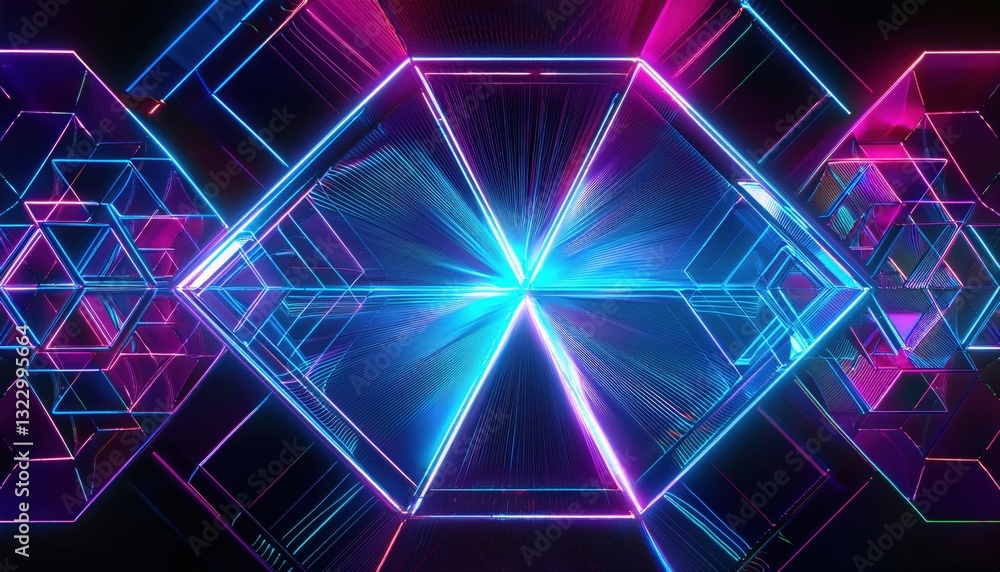 Poster vibrant neon colored geometric pattern creating a modern digital background with abstract shapes