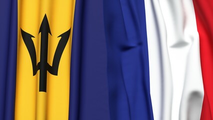 Flags of BARBADOS and FRANCE with realistic cloth texture