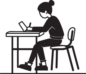 girl writing at desk vector silhouette 
