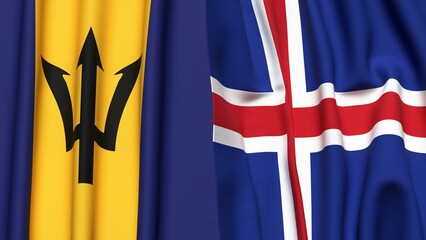 Flags of BARBADOS and ICELAND with realistic cloth texture