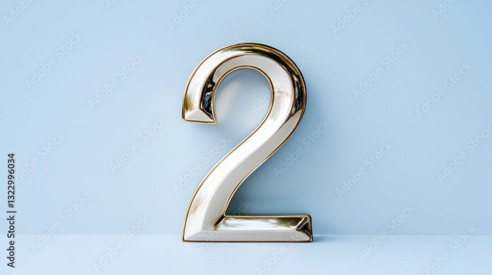 Poster golden number two 3d render luxury modern elegant background high resolution