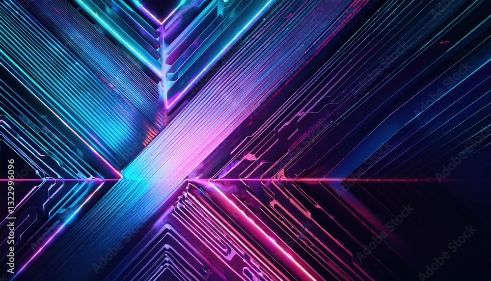Poster futuristic abstract background with neon shapes and patterns creating a vibrant digital art experien