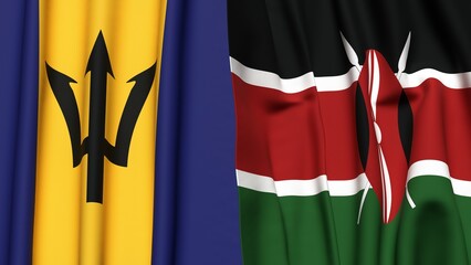 Flags of BARBADOS and KENYA with realistic cloth texture