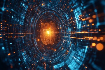 A glowing matrix of interconnected circuits in a vast data grid. 