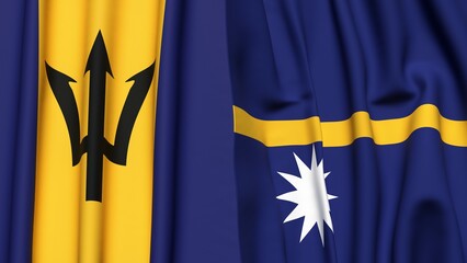 Flags of BARBADOS and NAURU with realistic cloth texture