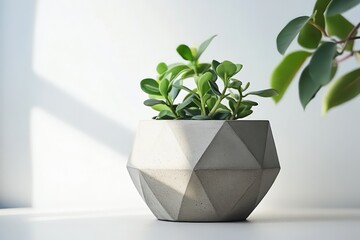 A neutral-toned geometric concrete planter with a smooth finish, perfect for stylish indoor plants.