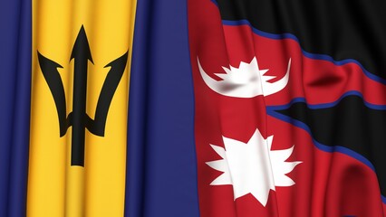Flags of BARBADOS and NEPAL with realistic cloth texture