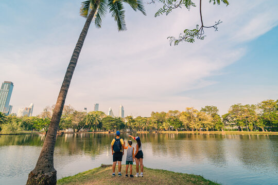 People in Lumpini park in Bangkok city