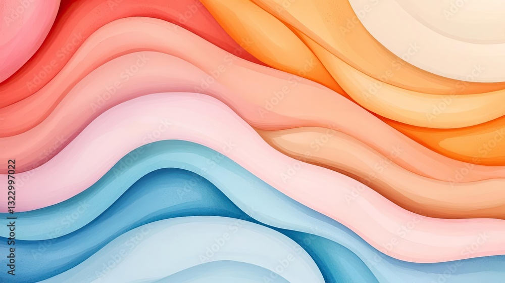 Poster digital watercolor painting abstract background concept. colorful abstract waves create a soothing m