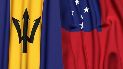 Flags of BARBADOS and SAMOA with realistic cloth texture