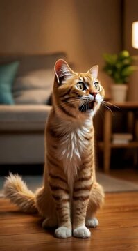 Surprised cat leaps, eyes wide and whiskers twitch