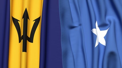 Flags of BARBADOS and SOMALIA with realistic cloth texture