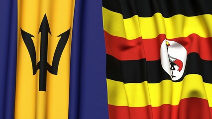 Flags of BARBADOS and UGANDA with realistic cloth texture