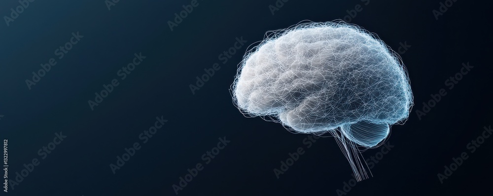 Poster futuristic abstract representation of brain with neural connections against dark background