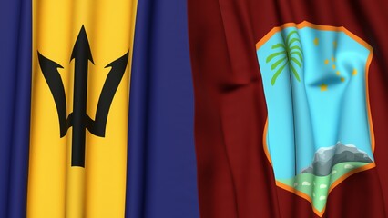 Flags of BARBADOS and West Indies with realistic cloth texture