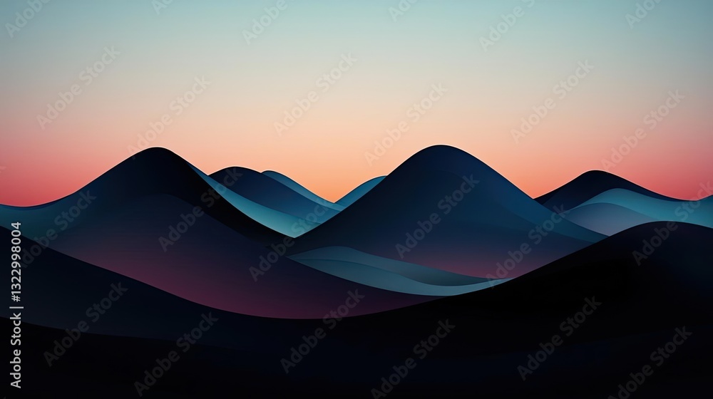 Poster abstract landscape background idea. abstract mountain landscape with soft curves and gradient colors