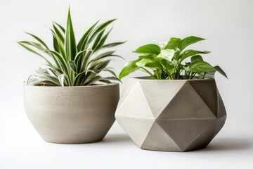 A neutral-toned geometric concrete planter with a smooth finish, perfect for stylish indoor plants.