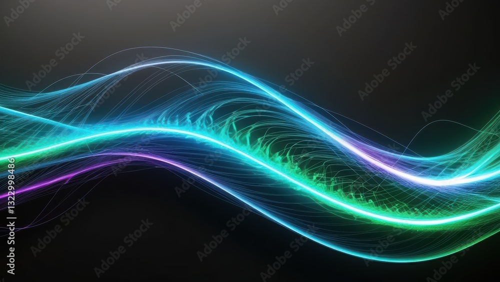 Poster futuristic quantum computing waves of light symbolizing powerful information processing and innovati