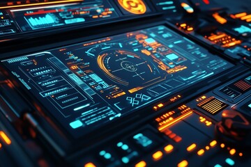 Obraz premium A futuristic virtual assistant interface with 3D digital avatars and tools. 