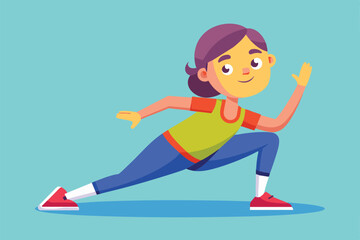 A playful cartoon character stretches energetically, promoting fitness and flexibility with a smile, Stretching exercises Customizable Cartoon Illustration
