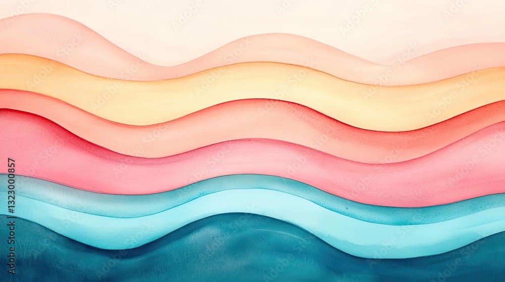 Poster digital watercolor painting abstract background concept. colorful abstract wavy patterns in soft hue